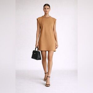 Federica Tosi brown camel colored roll neck and sleeve tee shirt mini dress.